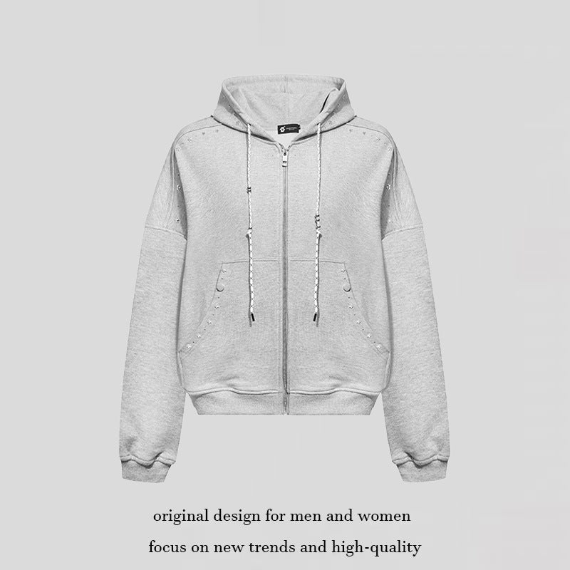 Damen Kapuzen-Zipjacke mit Nietenbesatz und Oversize-Schnitt Echoarchiv