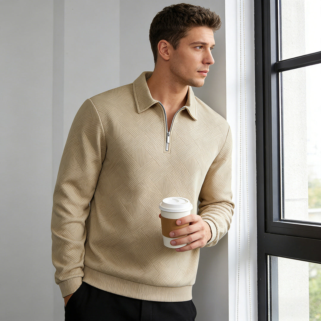 Herren Strukturierter Halbzip-Pullover mit Kragen und Rippbündchen Echoarchiv