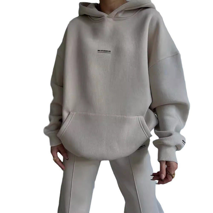 Damen Set Schwere French‑Terry Oversize‑Kapuzenpullover mit Kängurutasche und Slim‑Jogginghose Echoarchiv