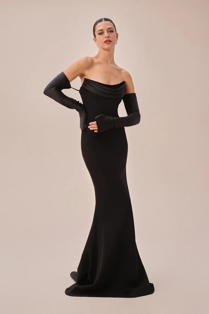 Damen Elegantes Meerjungfrau-Kleid mit schulterfreiem Design und langen Ärmeln Echo Archiv