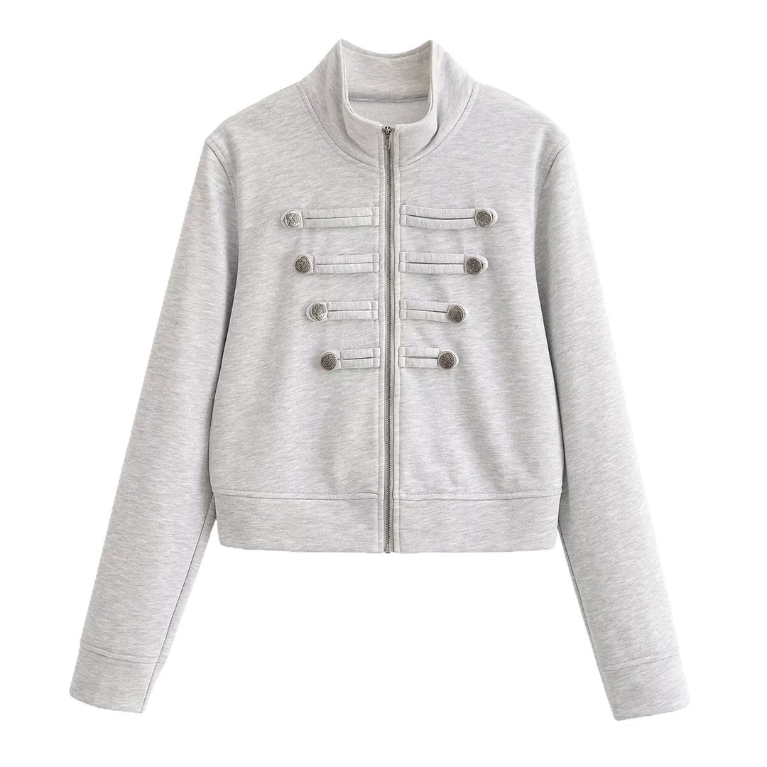Damen Kurzjacke aus Sweat mit Stehkragen und dekorativer Military-Passe Echo Archiv