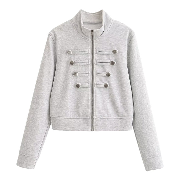 Damen Kurzjacke aus Sweat mit Stehkragen und dekorativer Military-Passe Echo Archiv