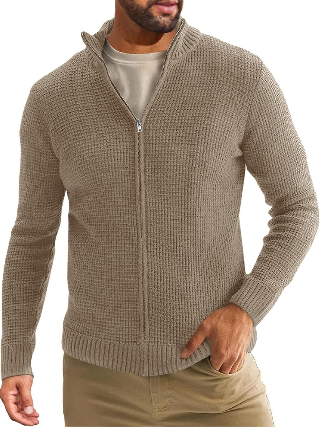 Herren Reißverschluss-Strickjacke mit Waffelstruktur und Stehkragen Echo Archiv
