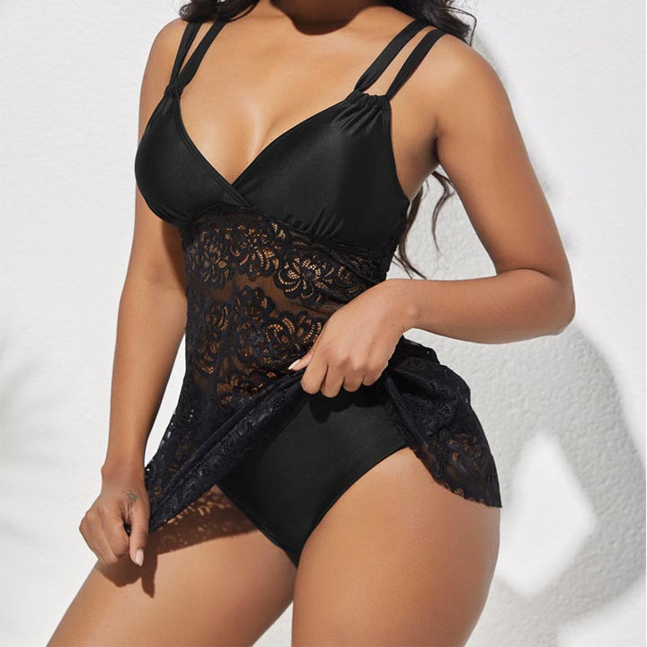 Damen Badeanzug mit eleganter Spitzenoptik und verstellbaren Trägern Echo Archiv