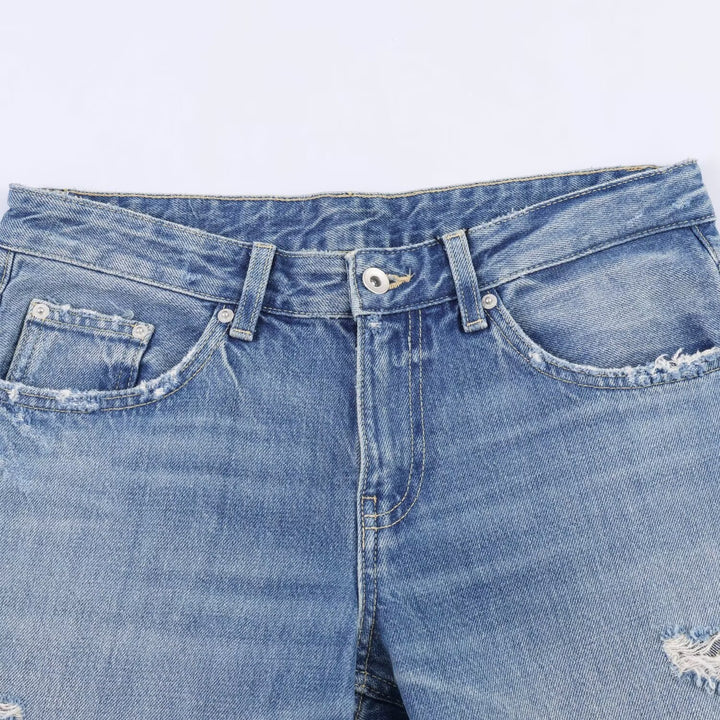 Damen Flared Jeans mit Destroyed-Effekten und Fransenabschlüssen Echo Archiv