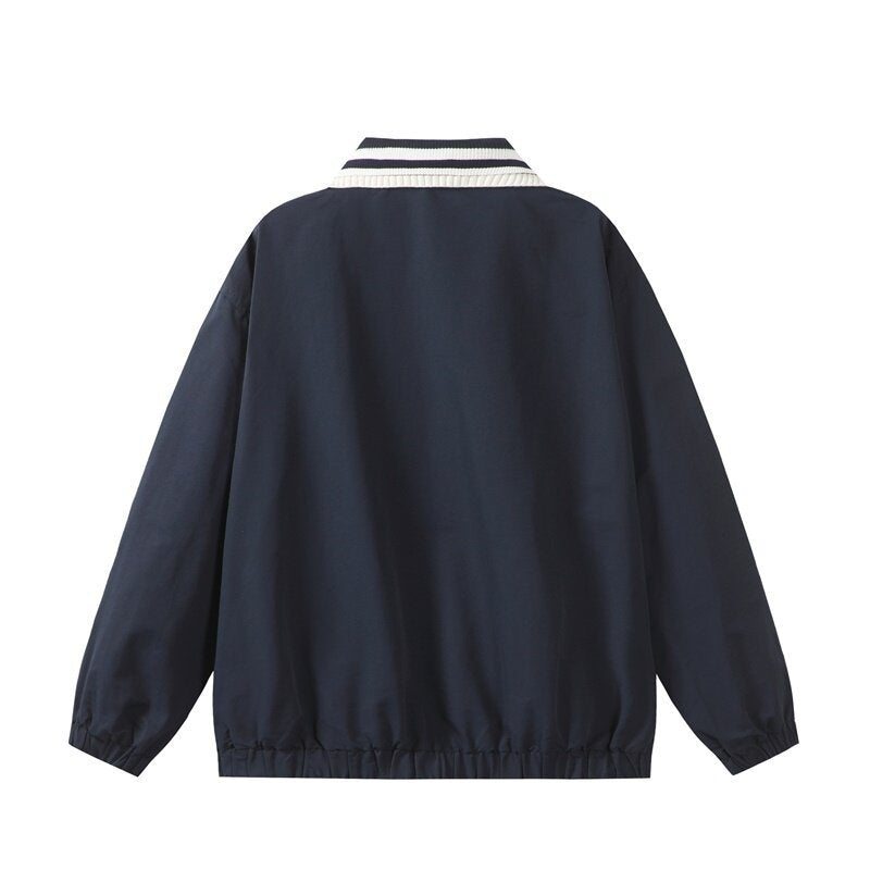 Herren Leichte Harrington‑Style Bomberjacke mit gestreiftem Rippkragen und Druckknopf‑Taschen Echoarchiv