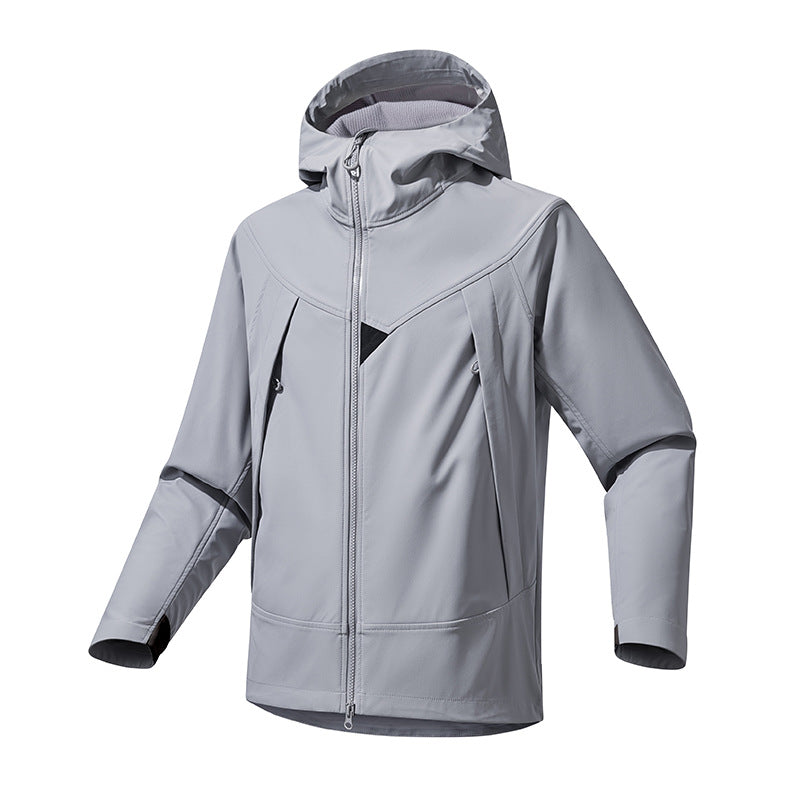 Herren Technische Softshell-Outdoorjacke mit Kapuze winddichtem Stretch und Zwei-Wege-Reißverschluss Echo Archiv