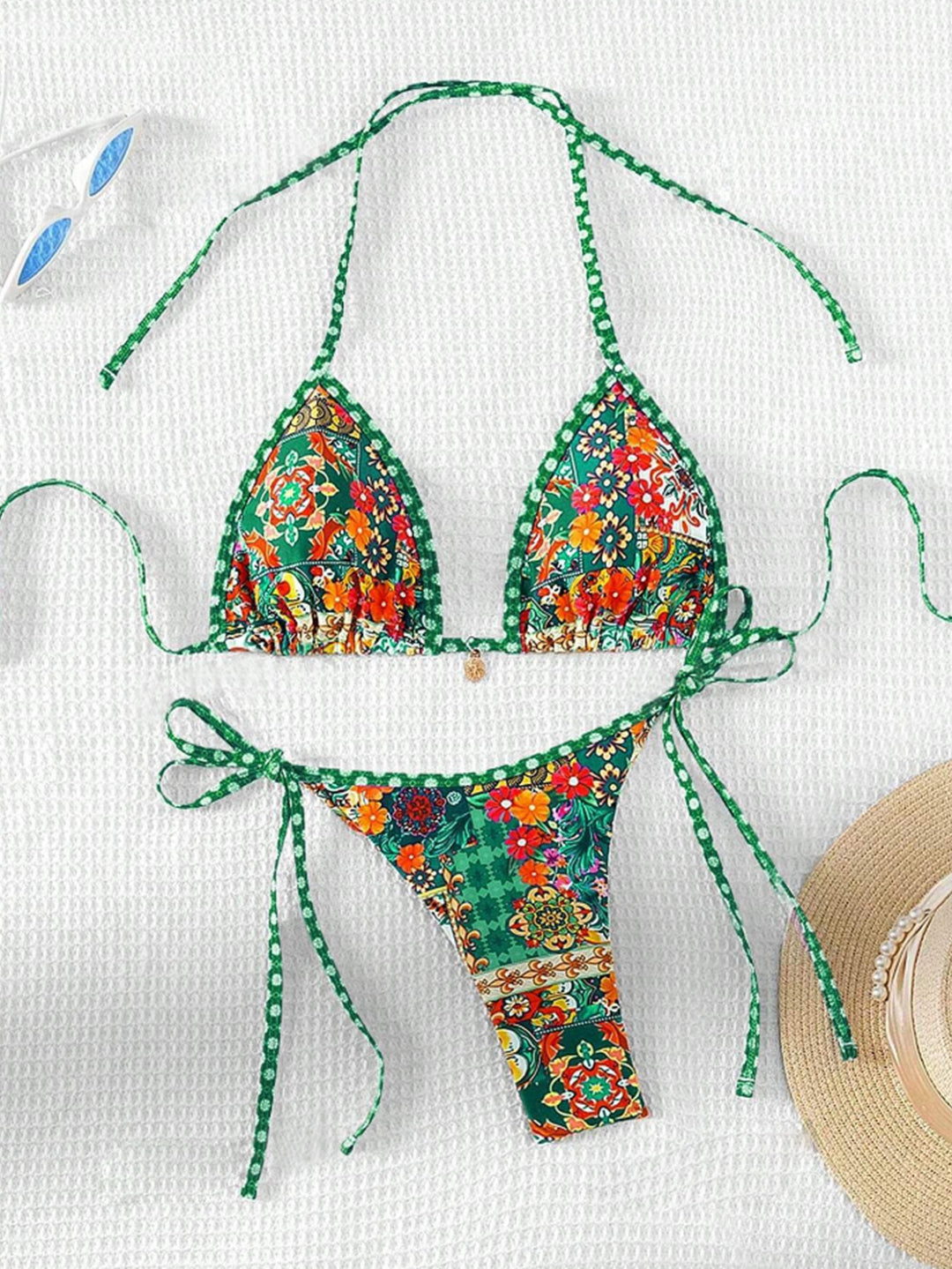 Damen Triangel-Bikini mit floralem Design und verstellbaren Bändern Echo Archiv