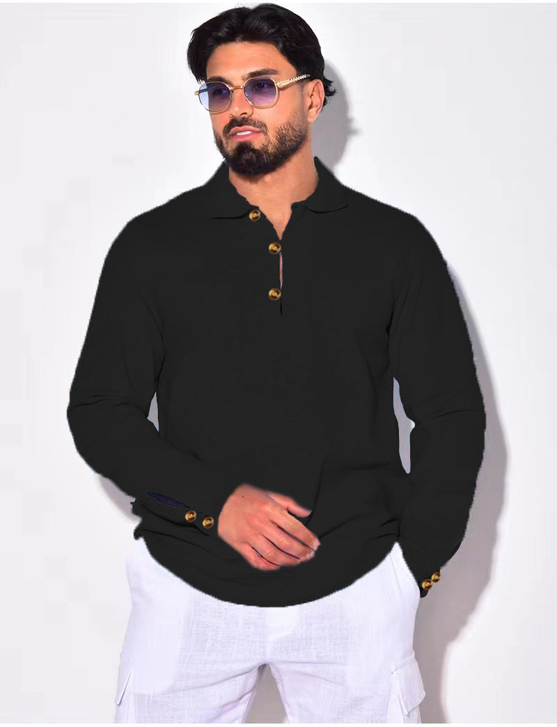 Herren Langarm-Polohemd mit Knopfdesign Echoarchiv