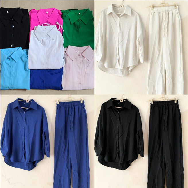 Damen nan lockeres zweiteiliges Lounge-Set mit Oversize-Hemd und elastischer Bundhose Echo Archiv