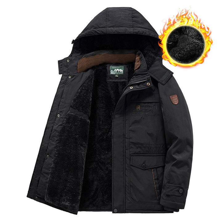 Herren wärmender gefütterter Kapuzenparka mit durchgehendem Teddyfleecefutter und Utility‑Taschen Echoarchiv