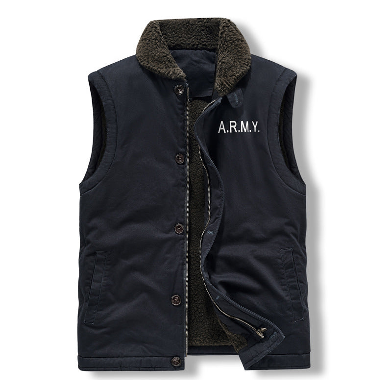 Herren gefütterte Canvas‑Weste mit Teddyfleece‑Innenlage, Zweiwege‑Reißverschluss und Knopfleiste – Taviero