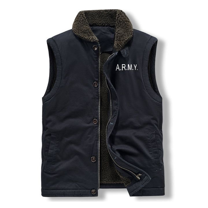 Herren gefütterte Canvas‑Weste mit Teddyfleece‑Innenlage, Zweiwege‑Reißverschluss und Knopfleiste – Taviero