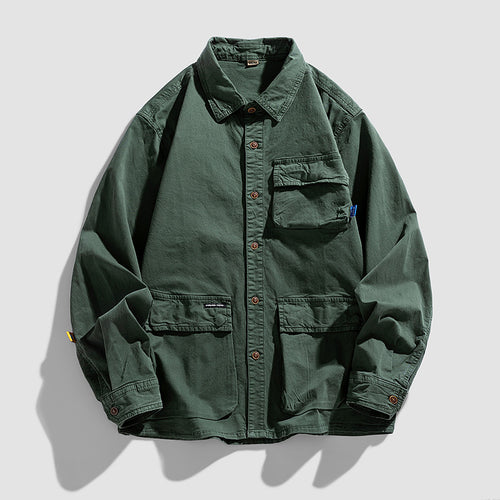 Herren Lockere Utility-Overshirt-Jacke mit Mehrfach‑Taschen aus robustem Baumwoll‑Twill Echo Archiv