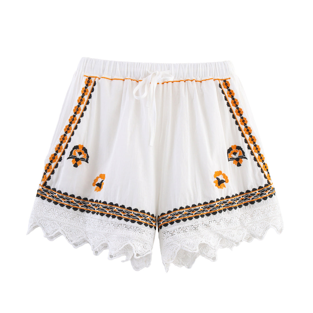 Damen Bestickte Boho-Bluse mit weiten Glockenärmeln und Spitzensaum Echoarchiv