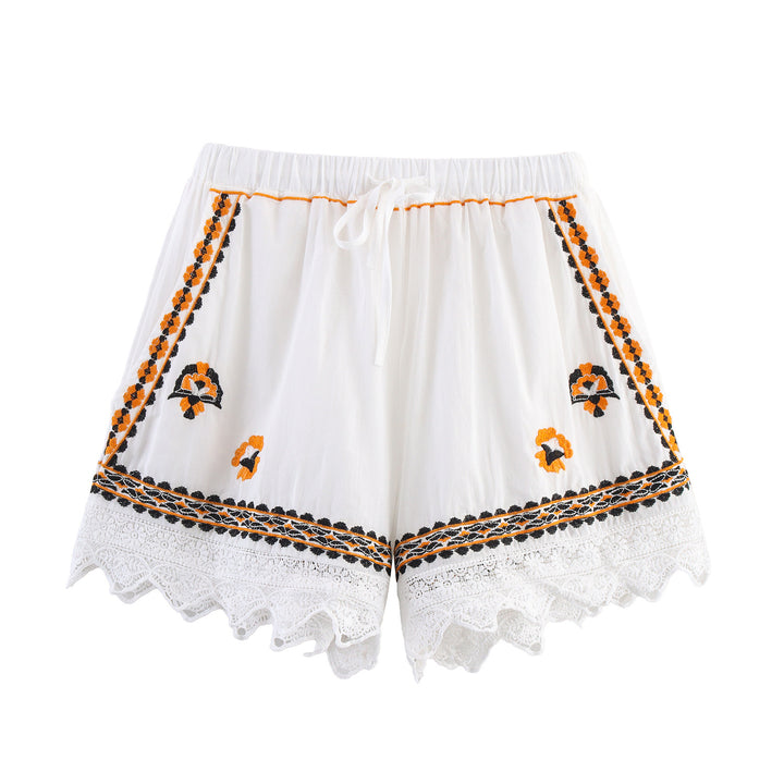 Damen Bestickte Boho-Bluse mit weiten Glockenärmeln und Spitzensaum Echoarchiv