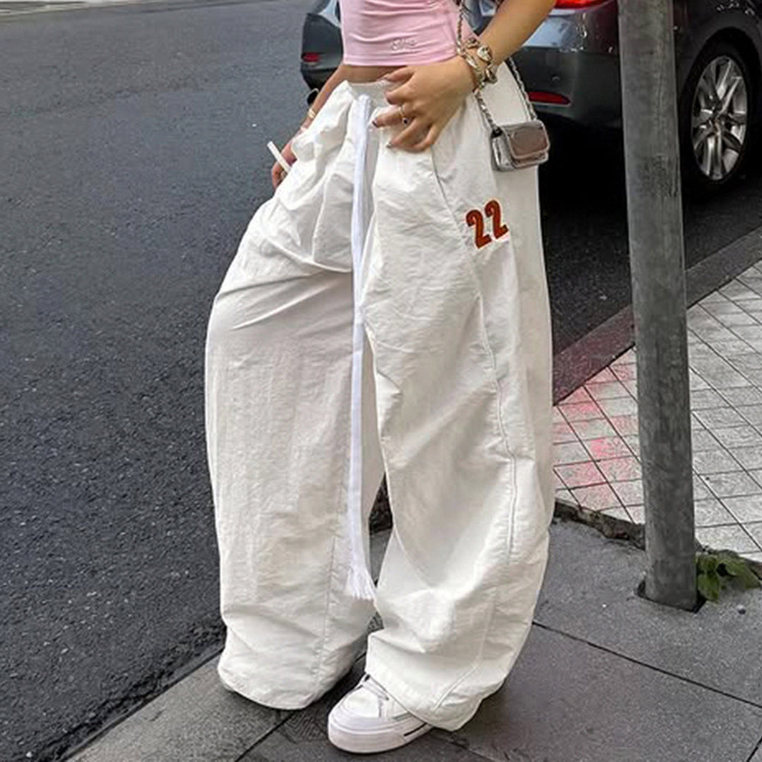 Damen Weite Leinenhose mit hohem Elastikbund, Kordelzug und legerem Palazzoschnitt – Avélisse