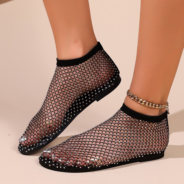 Damen Strick-Netz-Ballerinas mit Schmucksteinbesatz und sockenähnlichem Schaft – Lioré