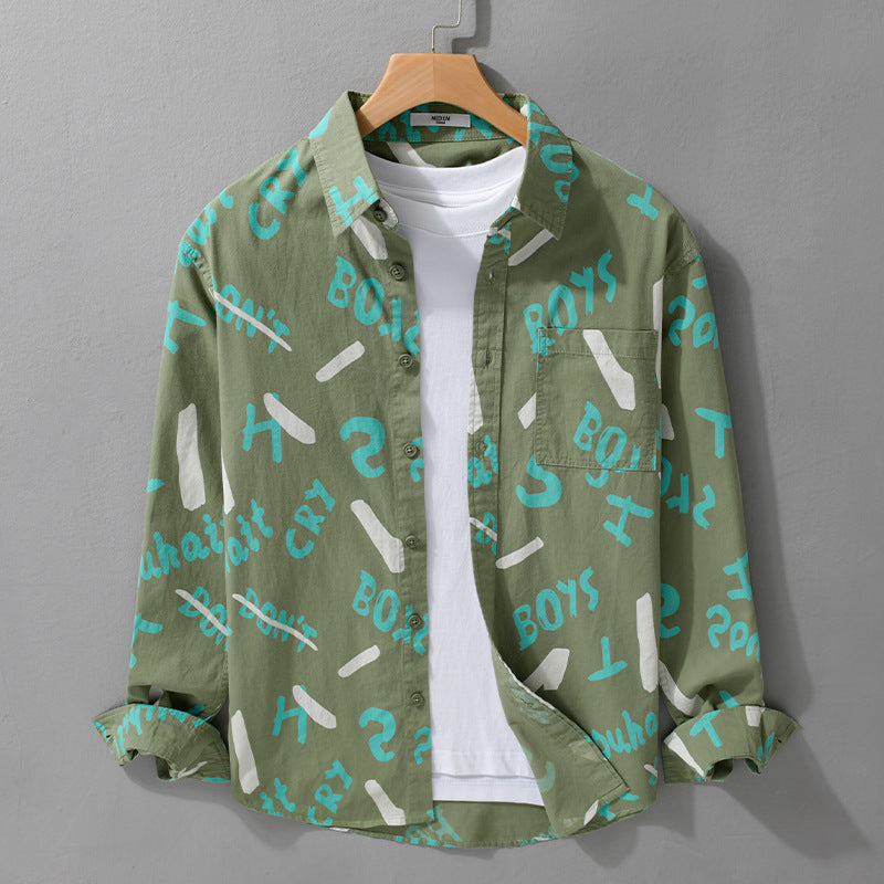 Herren Lockeres Baumwoll-Overshirt mit grafischem Allover-Print und Kentkragen Echoarchiv
