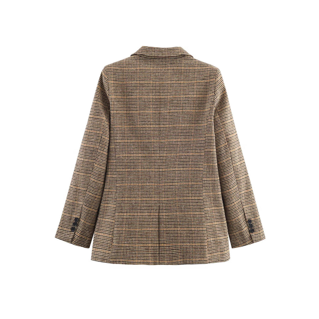 Damen nan taillierter Glencheck-Blazer mit Reverskragen und aufgesetzten Pattentaschen Echo Archiv