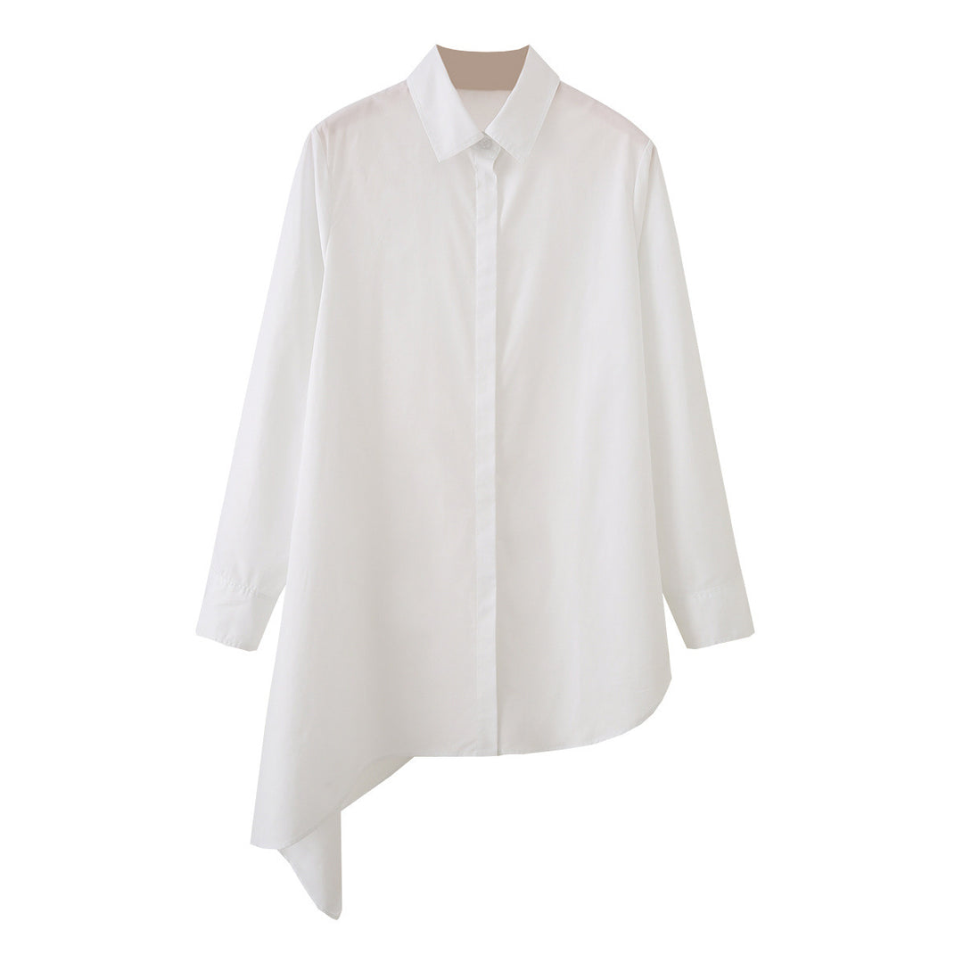 Damen Asymmetrische Oversize-Hemdbluse mit seitlichem Drape und verdeckter Knopfleiste Echo Archiv