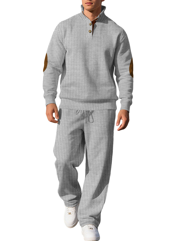Herren modischer Strickpullover mit klassischem Kragen und Lederdetails Echoarchiv