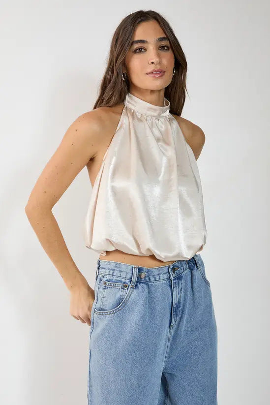 Damen Satin-Haltertop mit gerafftem Ausschnitt Echo Archiv