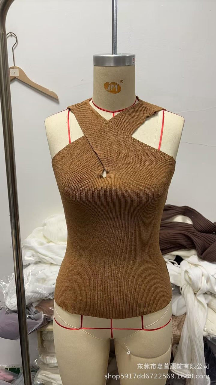 Damen Elegantes Stricktop mit gekreuztem Design und V-Ausschnitt Echo Archiv