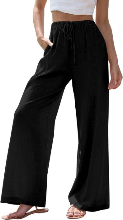 Damen nan weite Leinenhose mit elastischem Bund Kordel und Seitentaschen Echo Archiv