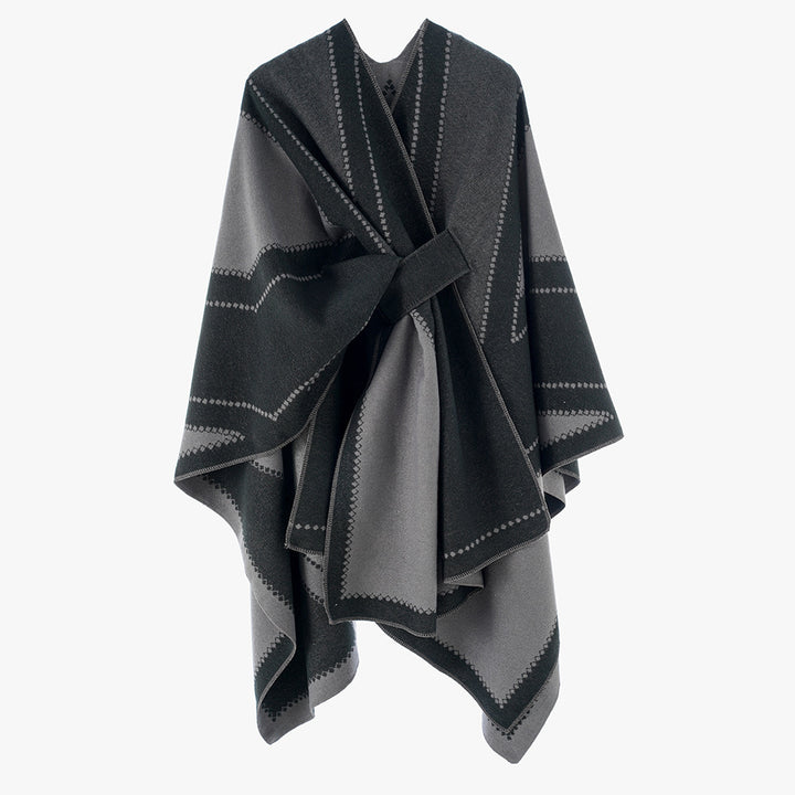 Damen Oversize-Cape aus Jacquard-Strick mit Bindeschlaufe Echo Archiv