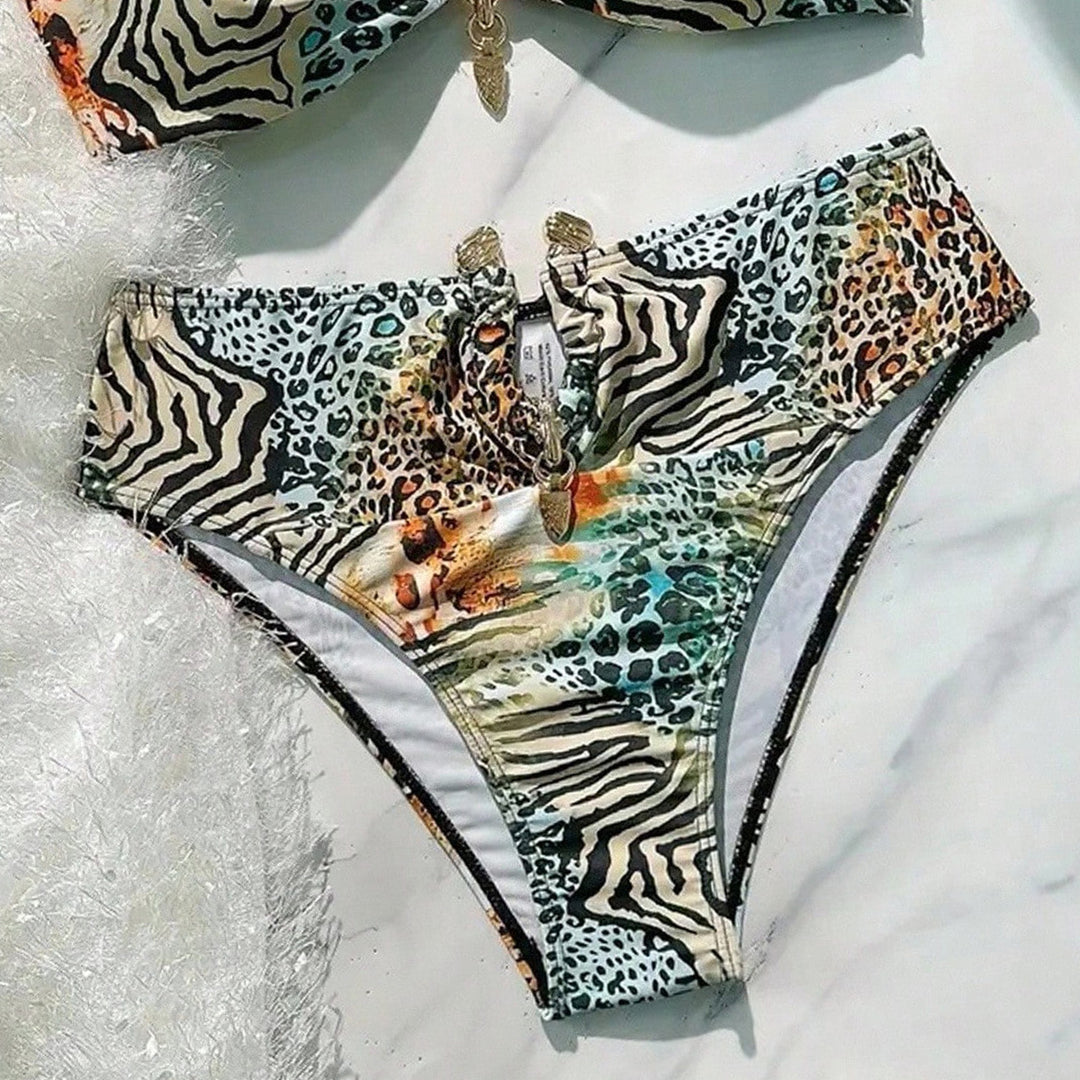 Damen Bandeau-Bikini mit animalischem Muster und dekorativem Verschluss Echo Archiv