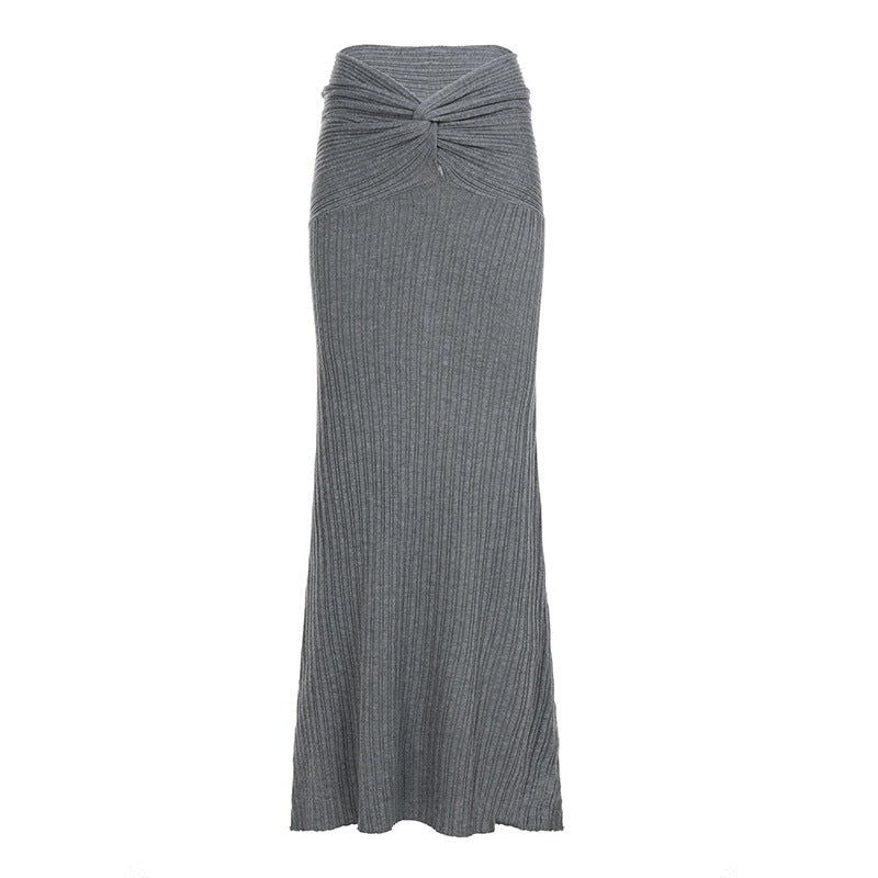 Damen nan hochtaillierter gerippter Maxi-Strickrock mit Twist-Taillenbund und figurumspielender A-Linie Echo Archiv