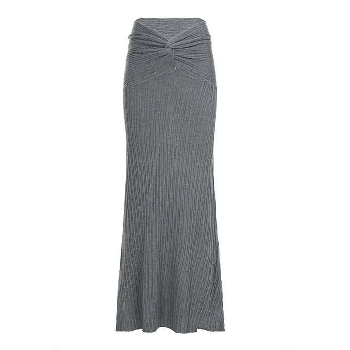 Damen nan hochtaillierter gerippter Maxi-Strickrock mit Twist-Taillenbund und figurumspielender A-Linie Echo Archiv