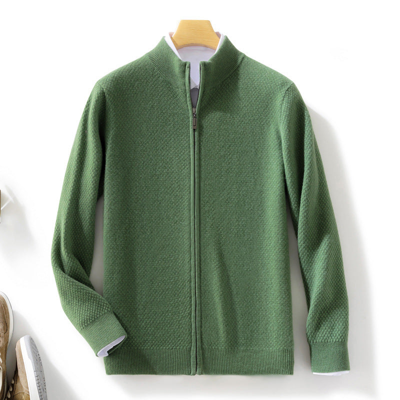 Herren Feiner Struktur-Strickjacke mit Stehkragen und durchgehendem Reißverschluss Echoarchiv