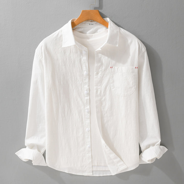 Herren Layering-Hemd im Overshirt-Stil aus Baumwoll‑Leinen mit Kentkragen und aufgesetzter Rundtasche Echoarchiv