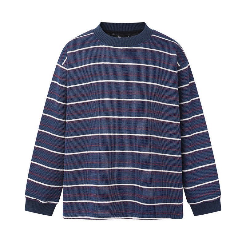 Unisex Locker geschnittener Strukturstrick-Pullover mit Rundhals und maritimen Streifen Echo Archiv