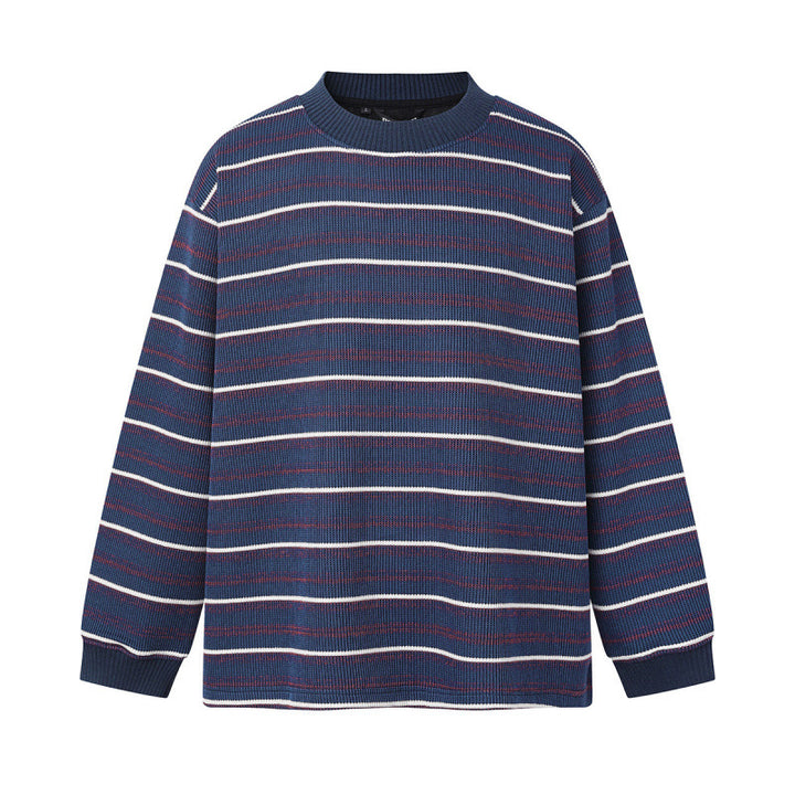 Unisex Locker geschnittener Strukturstrick-Pullover mit Rundhals und maritimen Streifen Echo Archiv
