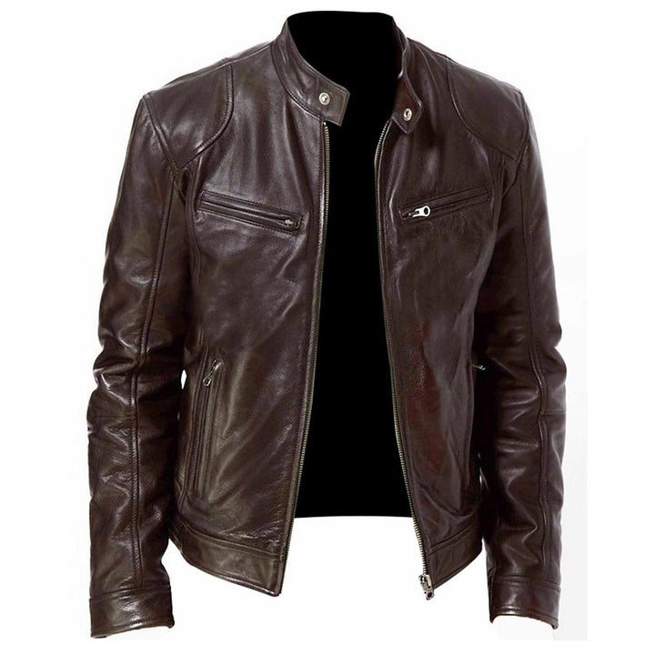 Herren Kunstlederjacke im modernen Motorradstil mit praktischen Reißverschlusstaschen Echoarchiv