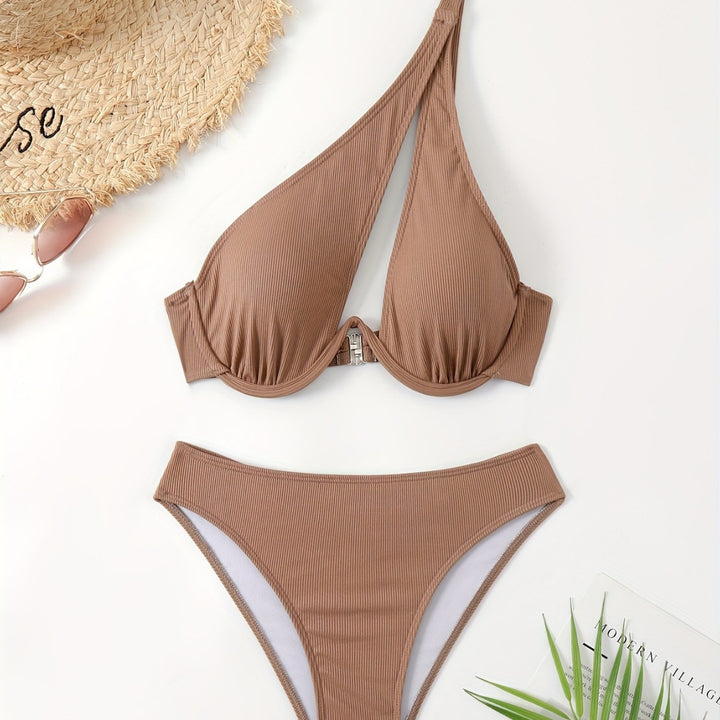 Damen Bikini-Set mit asymmetrischem Trägerdesign und unterstützendem Push-Up-Oberteil Echo Archiv