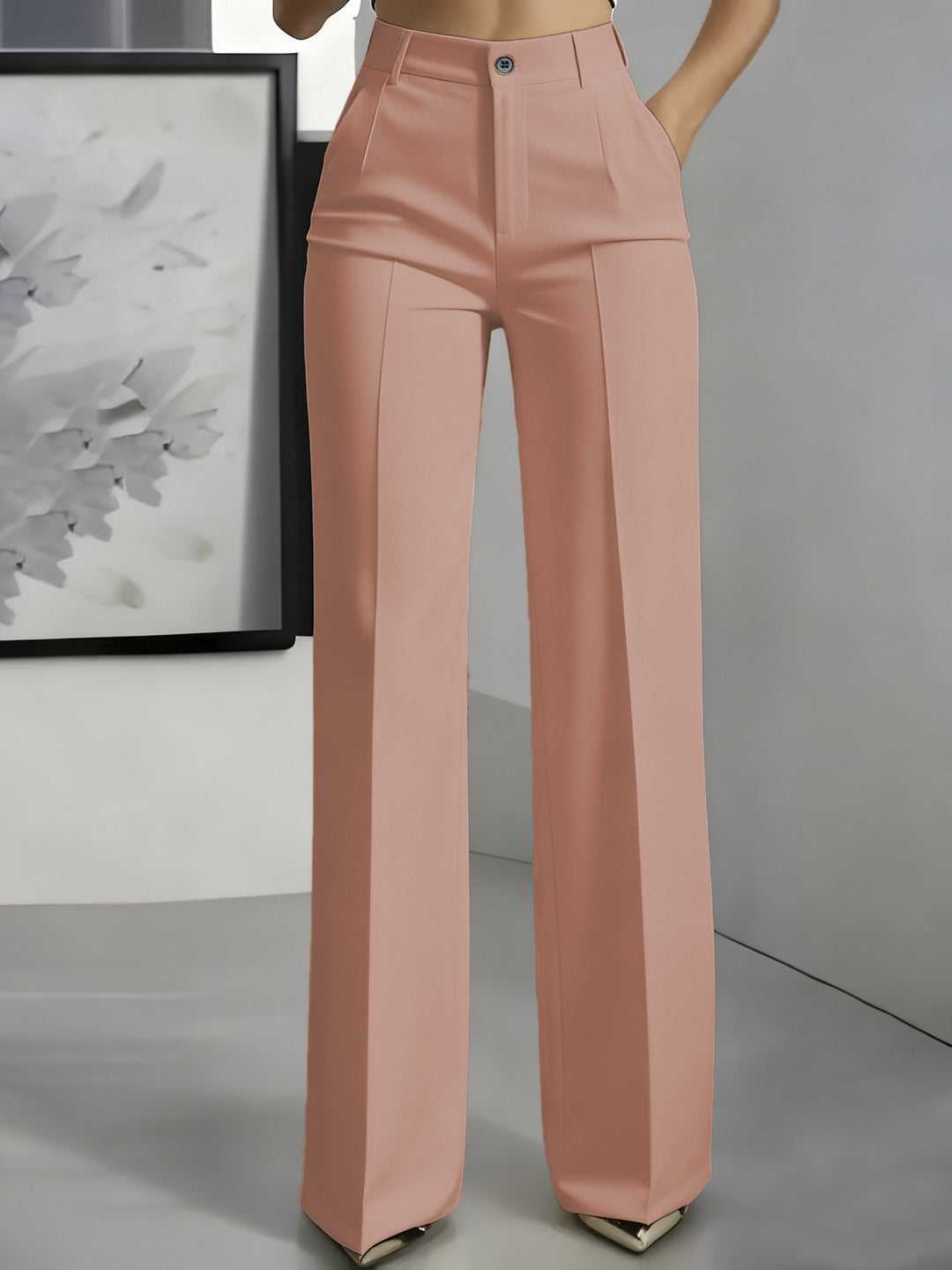Damen Hochtaillierte Palazzo-Hose mit Bügelfalte und Eingrifftaschen Echoarchiv