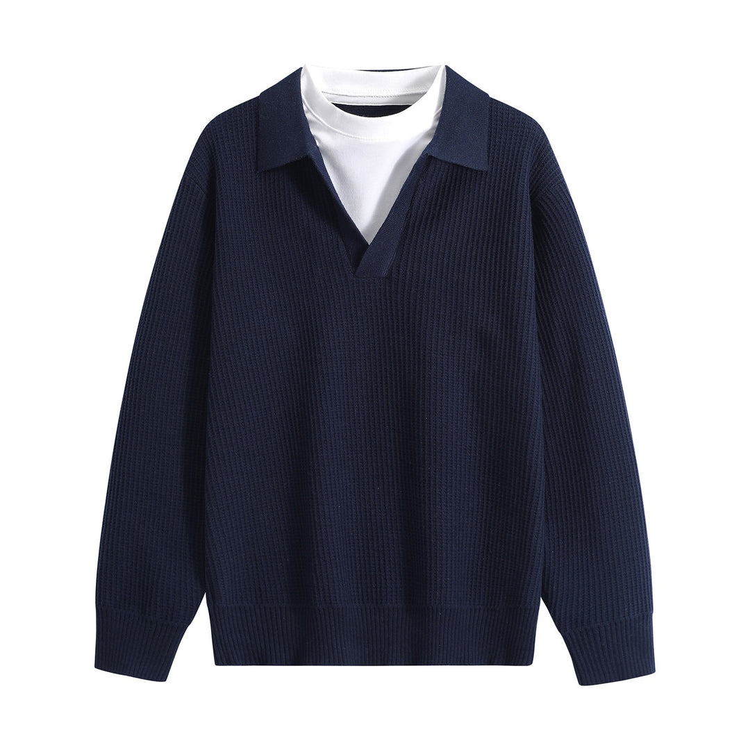 Damen Grobstruktur-Pullover mit Polokragen und V-Ausschnitt Echoarchiv