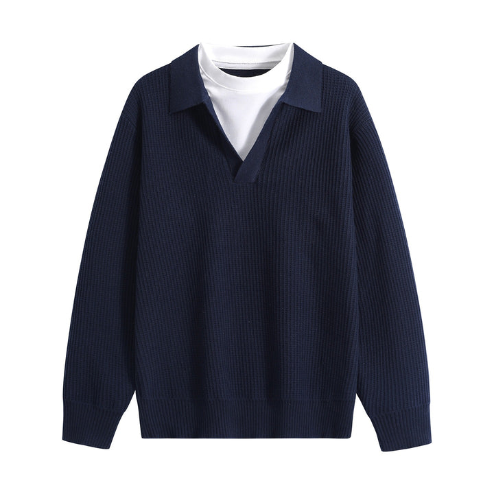 Damen Grobstruktur-Pullover mit Polokragen und V-Ausschnitt Echoarchiv