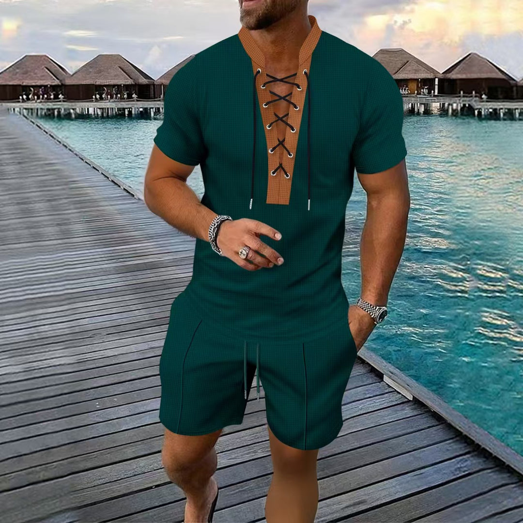 Herren Sportliches Oberteil mit modischer Schnürung und Shorts Echoarchiv