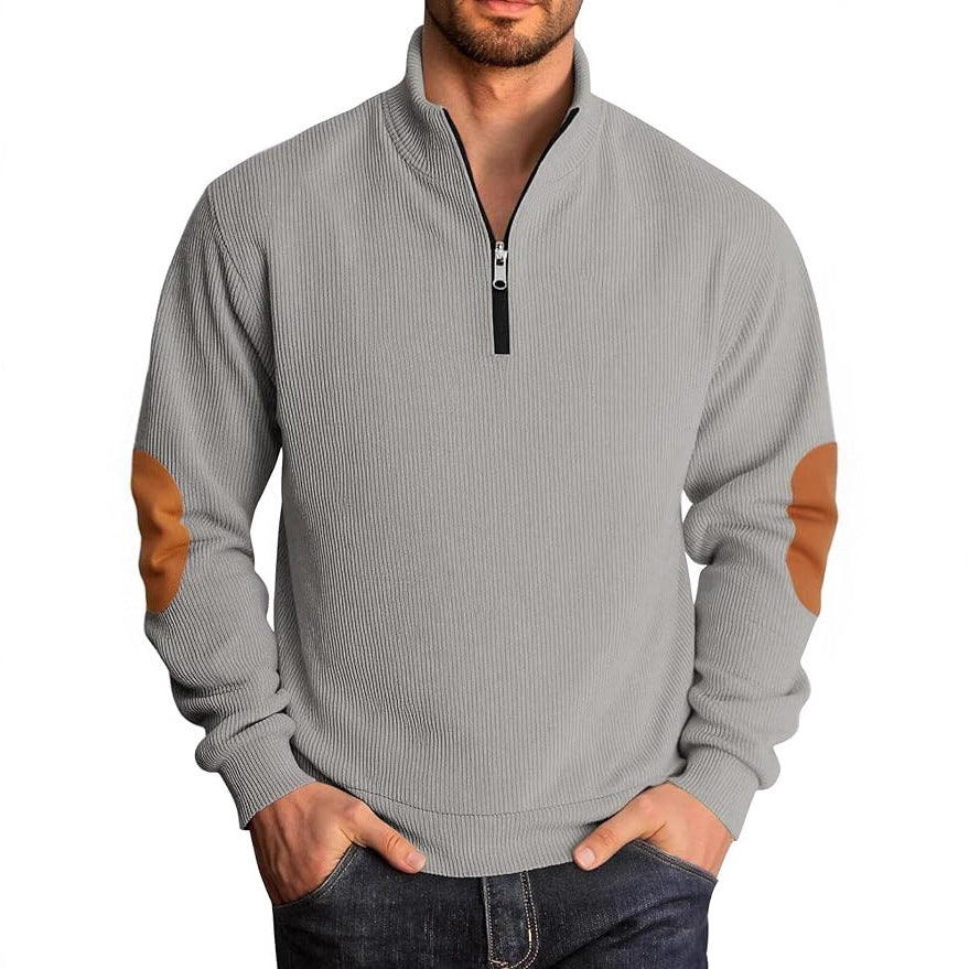 Herren Pullover mit hochgeschlossenem Kragen und kontrastierenden Ellbogenpatches Echoarchiv