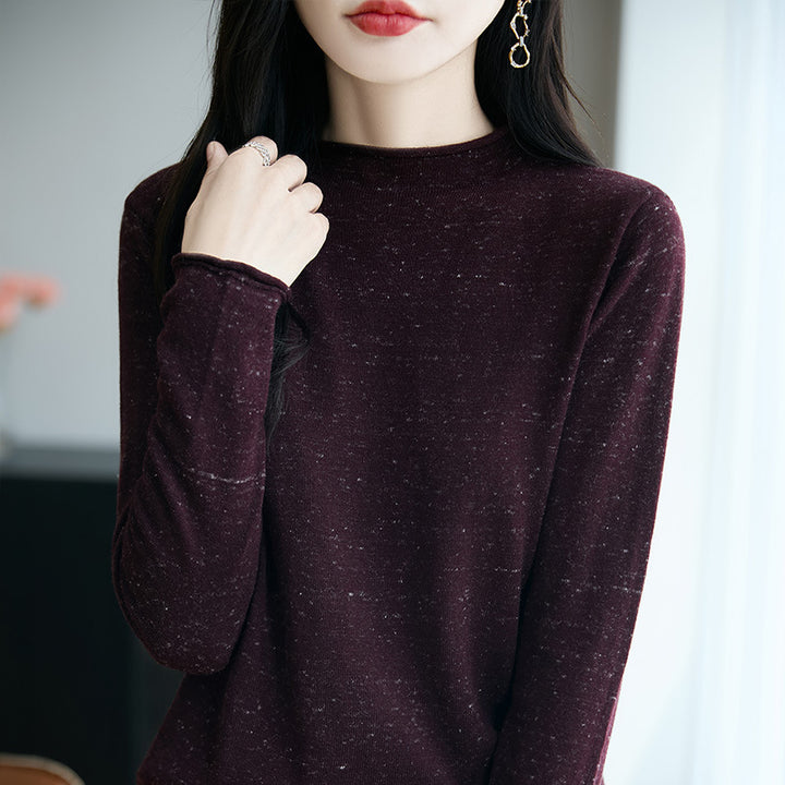 Damen Minimalistischer Nep-Strick-Longsleeve mit kurzem Stehkragen Echoarchiv