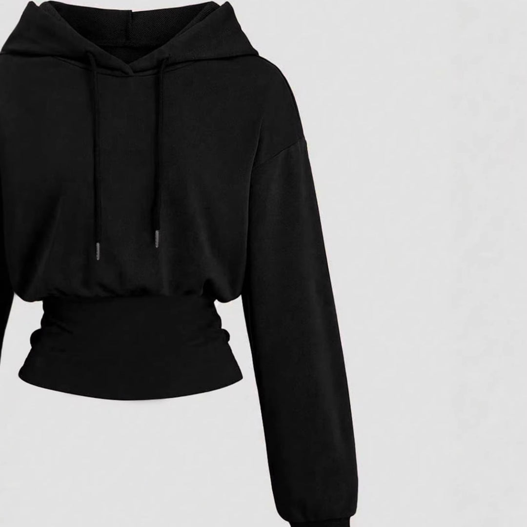 Damen Kurz geschnittener Kapuzenpullover mit tailliertem Rippenbund – Avérine