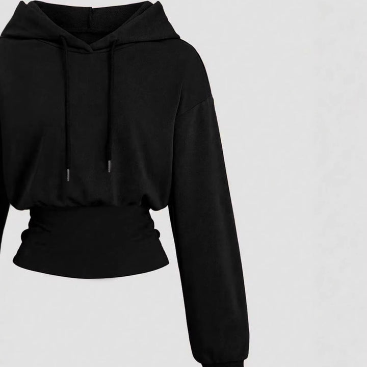 Damen Kurz geschnittener Kapuzenpullover mit tailliertem Rippenbund – Avérine