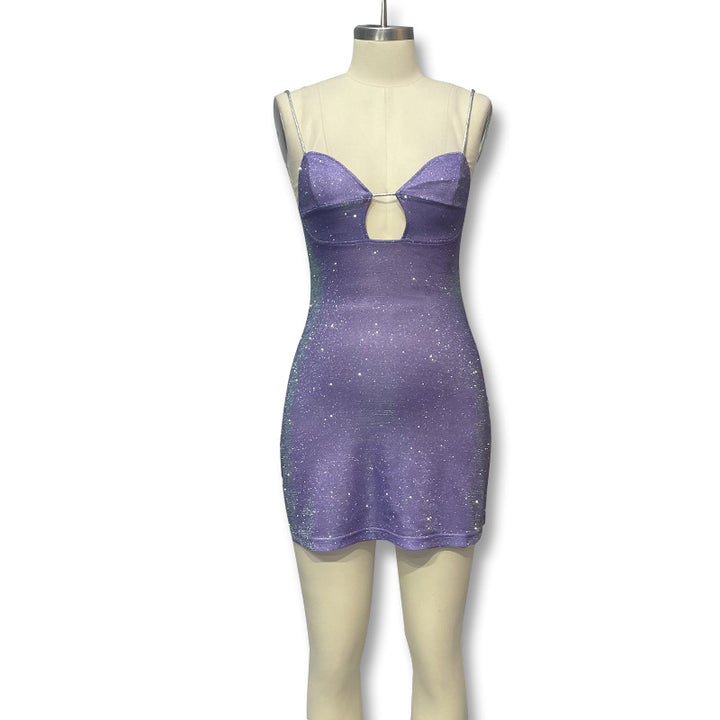 Damen Glamouröses Minikleid mit Glitzer und Schlüssellochausschnitt Echo Archiv