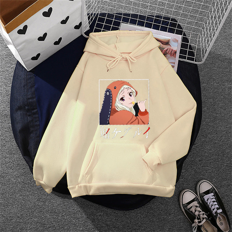 Damen Oversize Kapuzenpullover mit Manga-Frontprint und Kängurutasche – Auréline