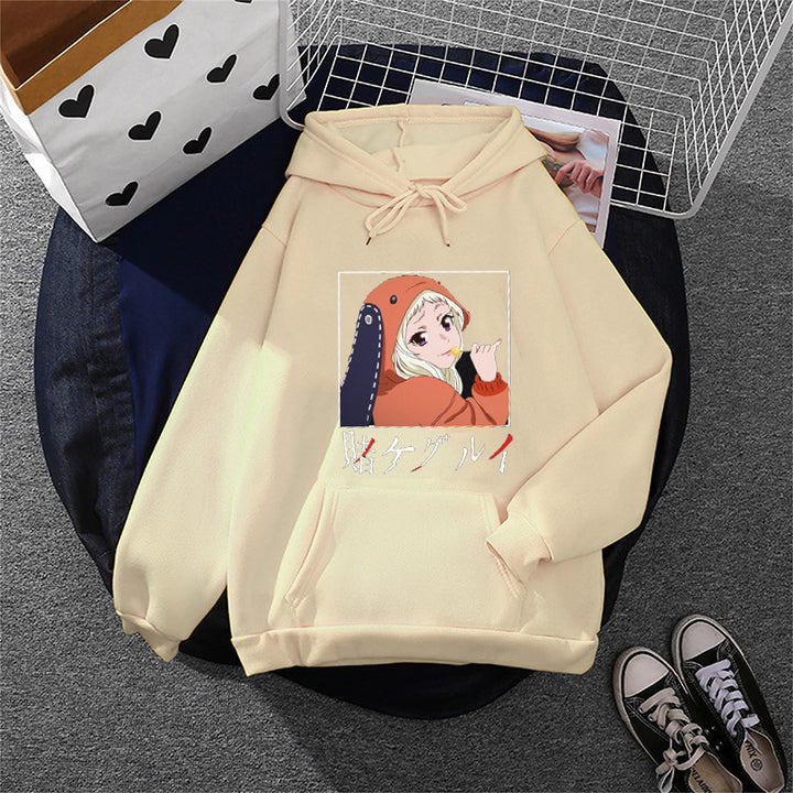 Damen Oversize Kapuzenpullover mit Manga-Frontprint und Kängurutasche – Auréline